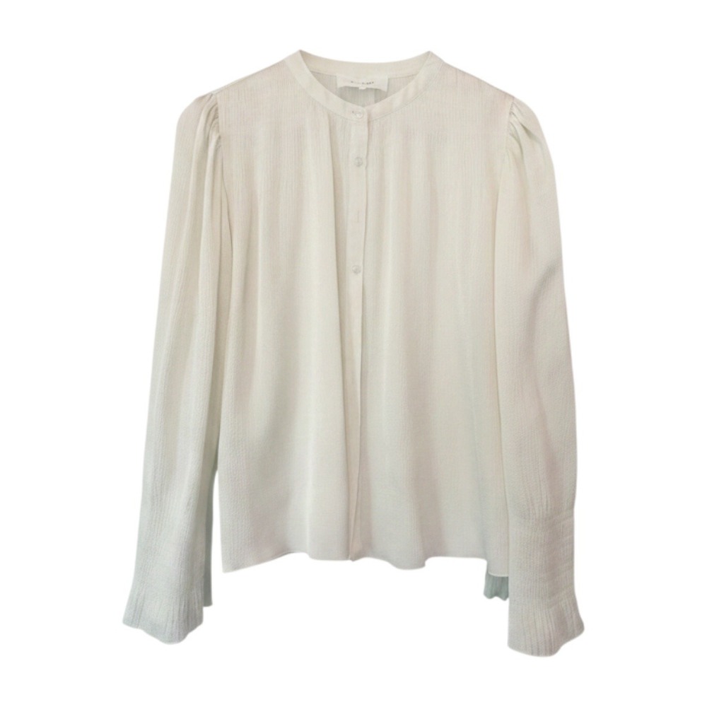 Ba&sh Off White Textured Blouse Smocked Cuff Puff Sleeve Button Down Top Size 1